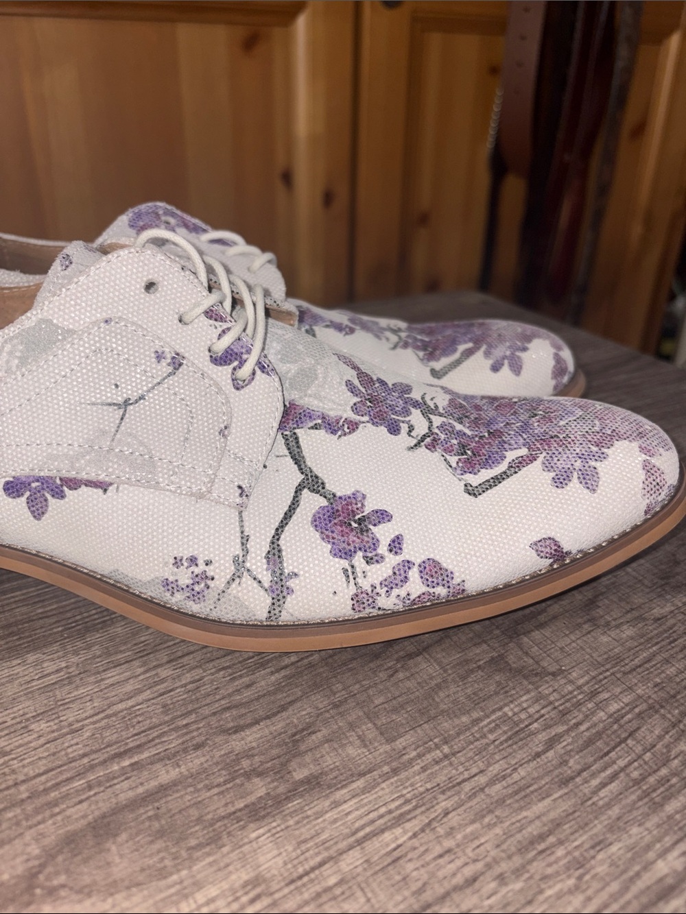 Stacy Adams White Canvas Derby with Purple Floral Print - Picture 7 of 10